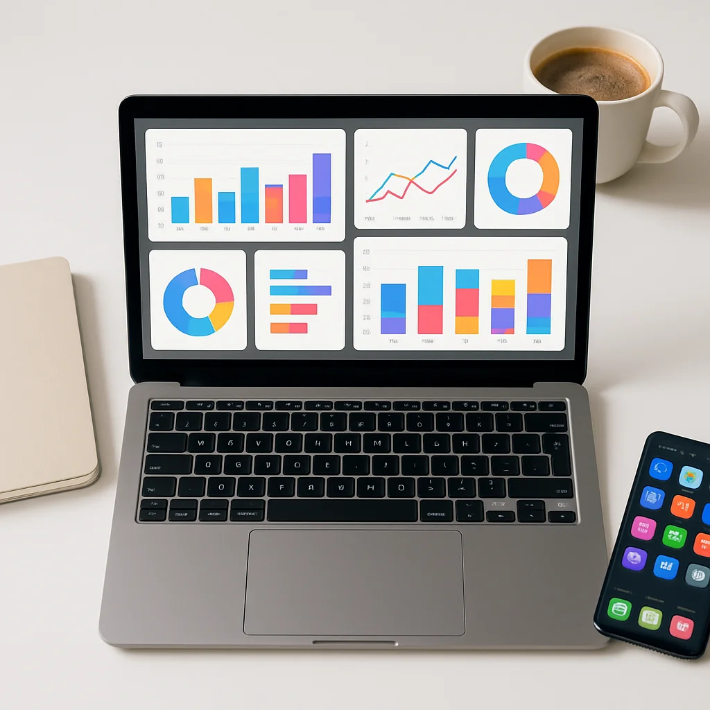 Profesional trabajando con múltiples aplicaciones SaaS en pantalla para gestionar su negocio digital